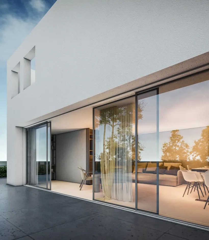 Modern home with thermally broken aluminum sliding doors